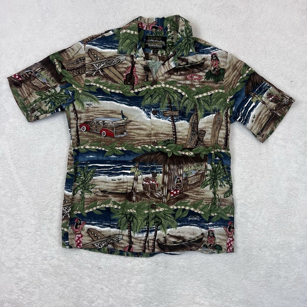 Hawaiian Reserve Collection Shirt Aloha Surfer Hula‎ Girl Short Sleeve MED Rayon